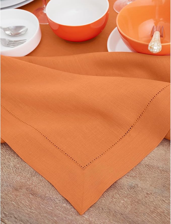 Solino Home Linen Tablecloth 60 x 90 Inch - Classic Hemstitch 100% Pure Linen...