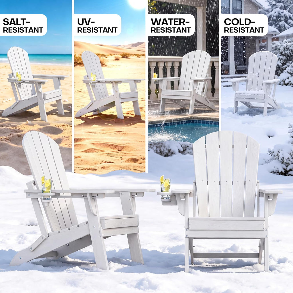 Plawdlik Folding Adirondack Chair Adjustable 3-Position Backrest, White