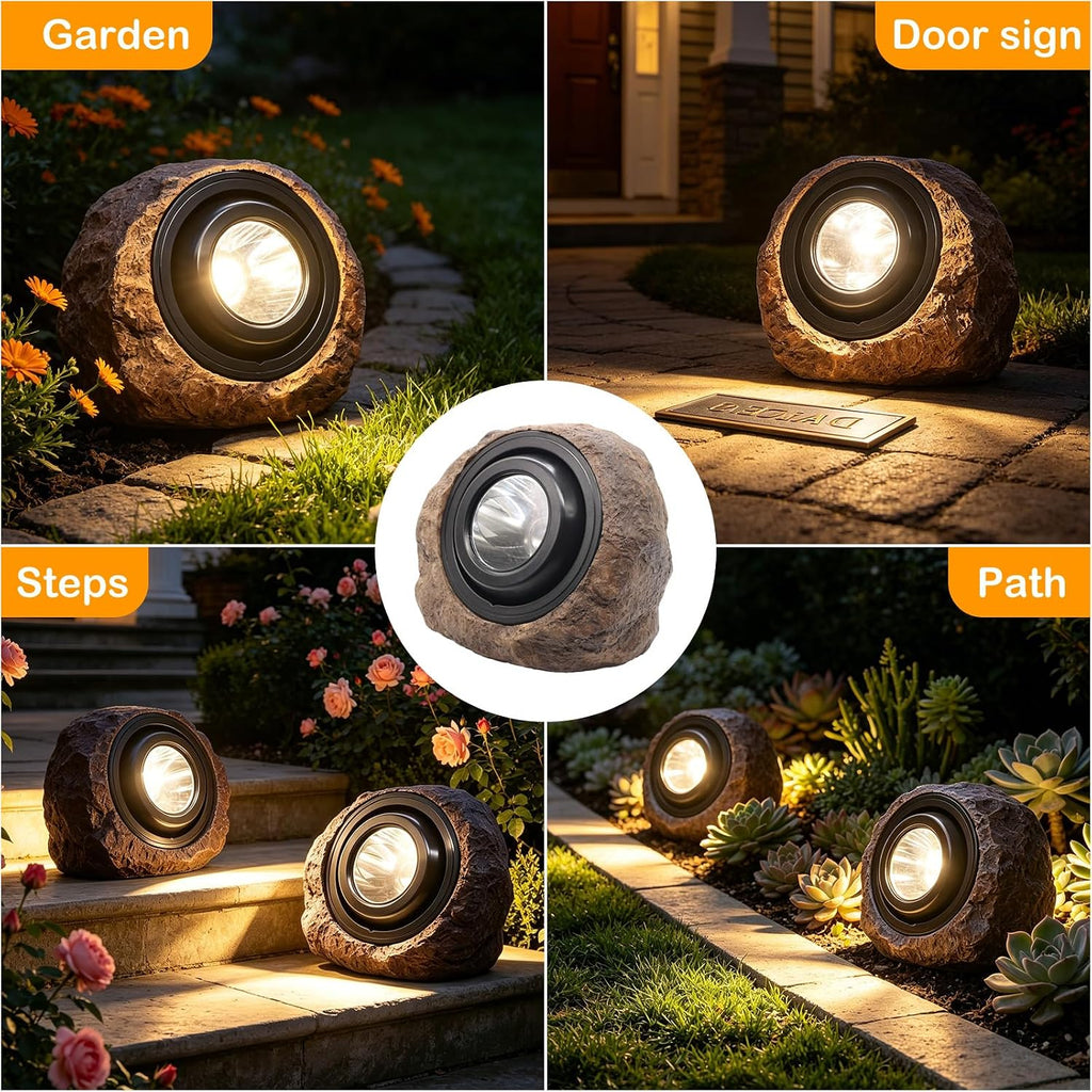 VOOKRY Brown Solar Rock Lights Outdoor, IP65 Waterproof Garden Stone Lights