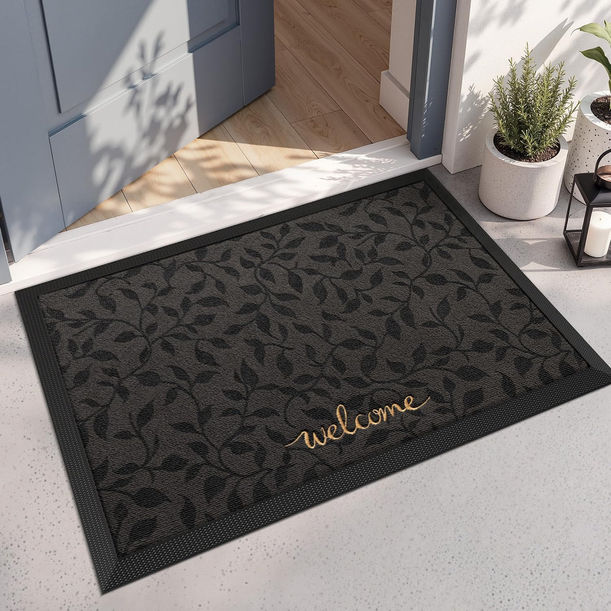 LUMI Outside Welcome Door Mat 24x36, Non-Slip Heavy Duty Dirt Trapper, Grey