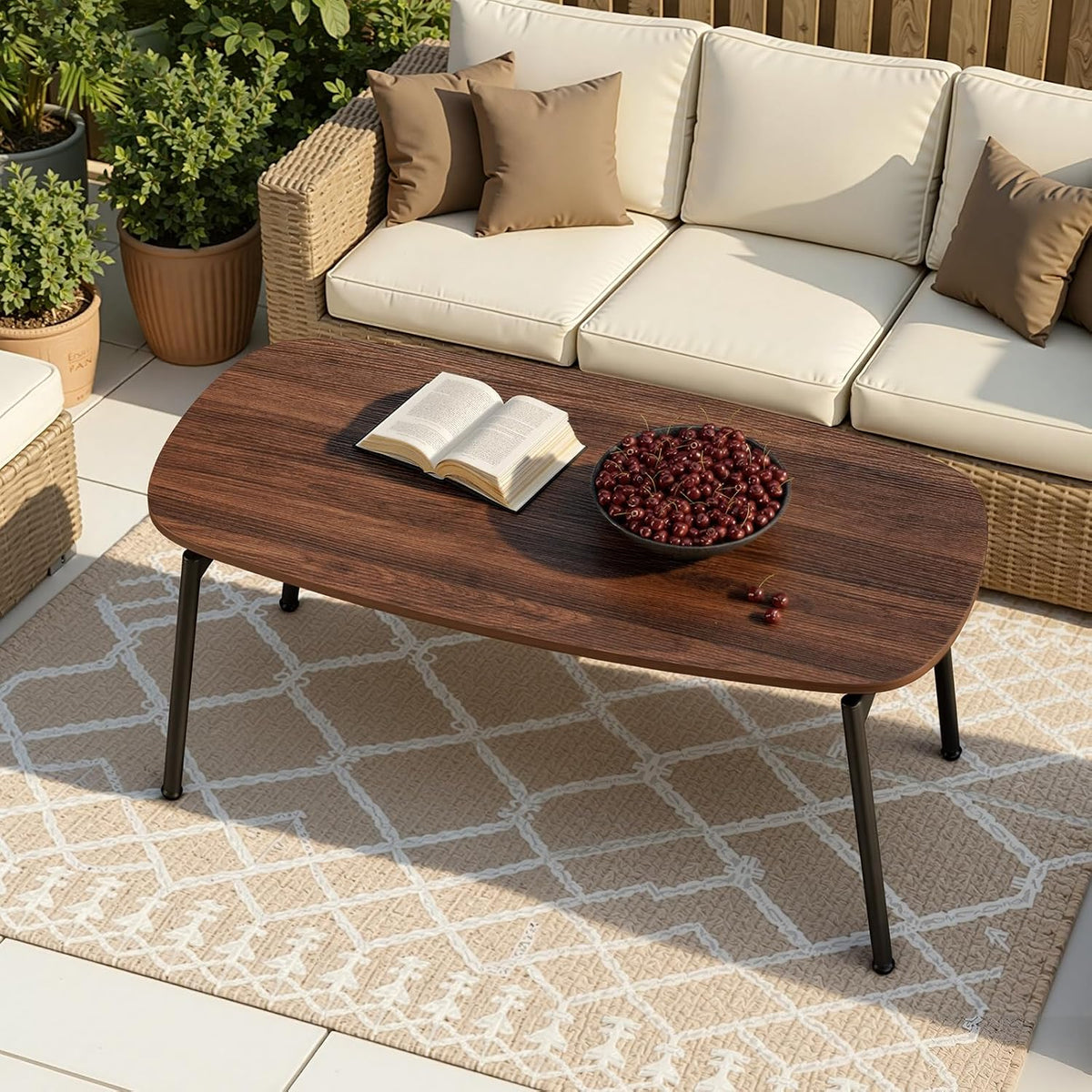 VINGLI 31.5" Folding Coffee Table Small, No Assembly Needed, Walnut