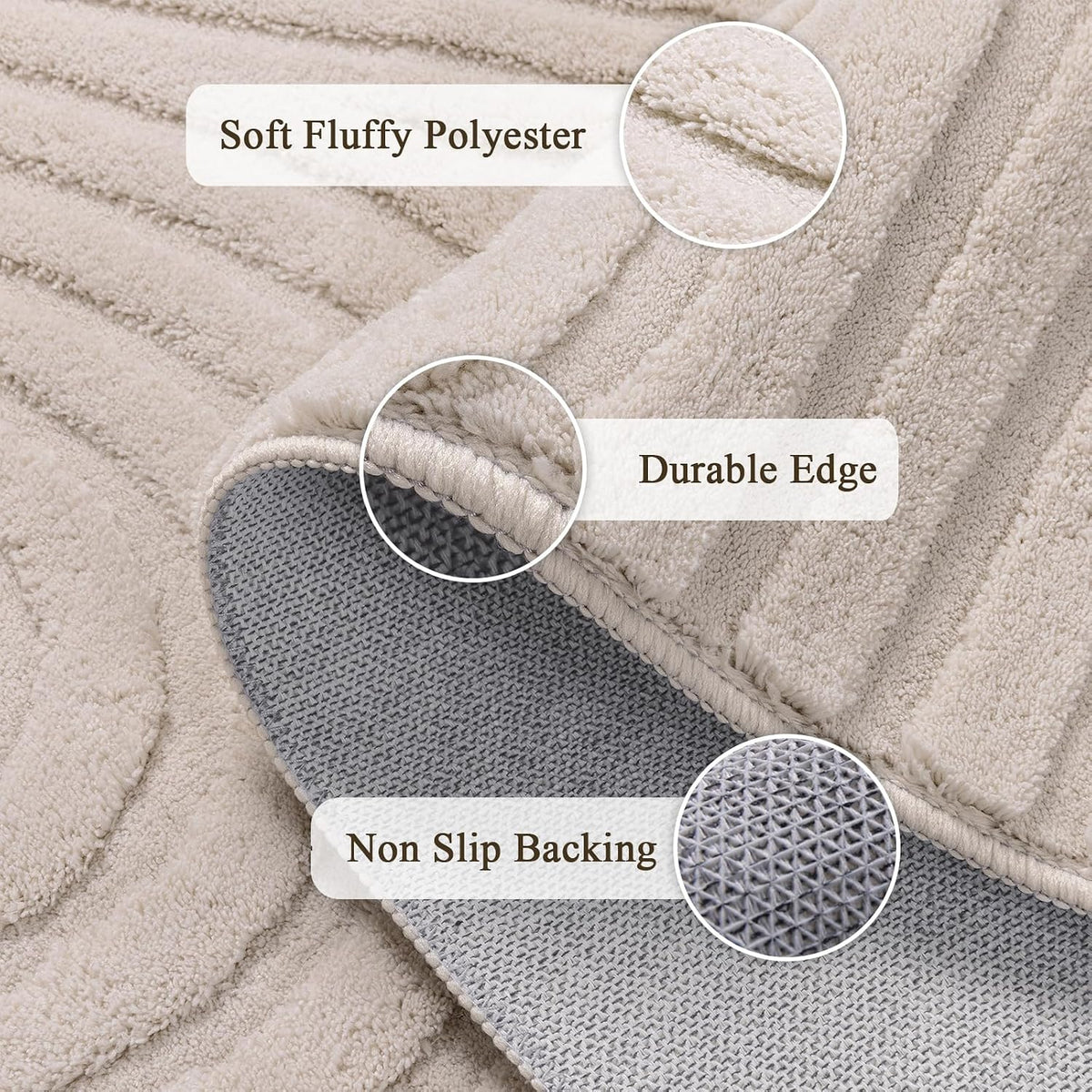 SHACOS Soft Cozy Fluffy Arch Pattern High Low Pile Runner Rugs 2'x6' Non Slip Washable Scandinavian Minimalist Rug Modern Geometric Arc Carpet for Living Room Bedroom Bathroom, Beige