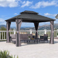 PURPLE LEAF Hardtop Gazebo 10' x 12' Aluminum with Privacy Curtain, Grey