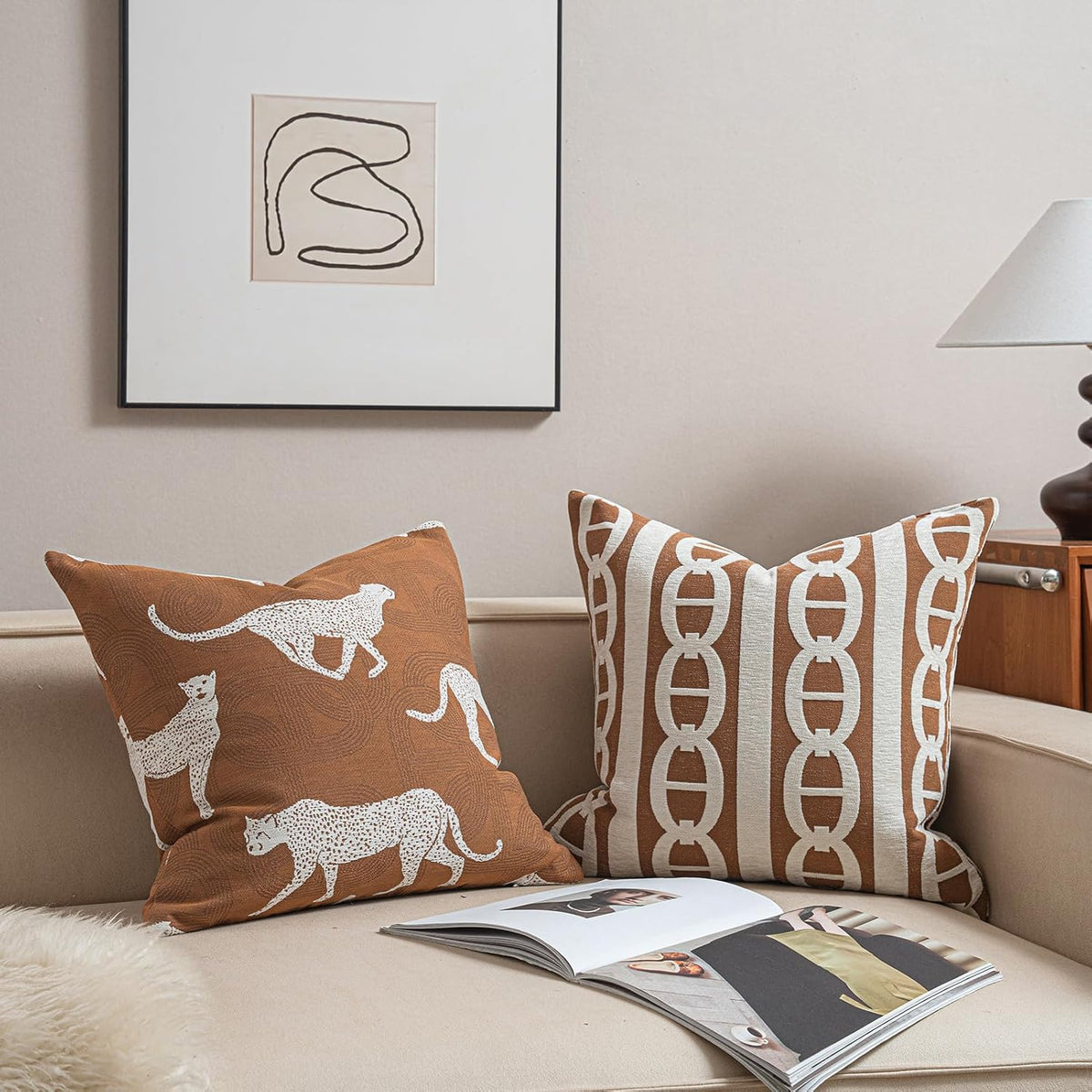 Croker Horse 22x22'' Inches Throw Pillow Cushion Cover - Leopard Cheetah Pattern Chenille Jacquard Embroidery Luxury Modern Fashion Style Couch Sofa Pillow Cover for Living Room Bedroom