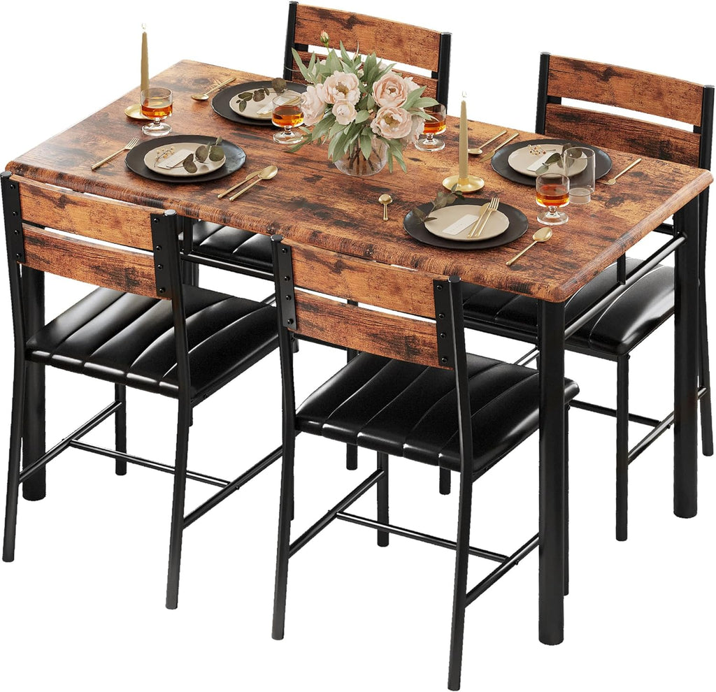 IRONCK Dining Table Set for 4, Rustic Brown