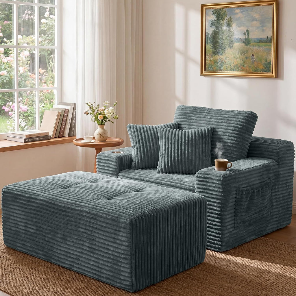 66" Oversized Boneless Chaise Lounge Chair with Ottoman Indoor