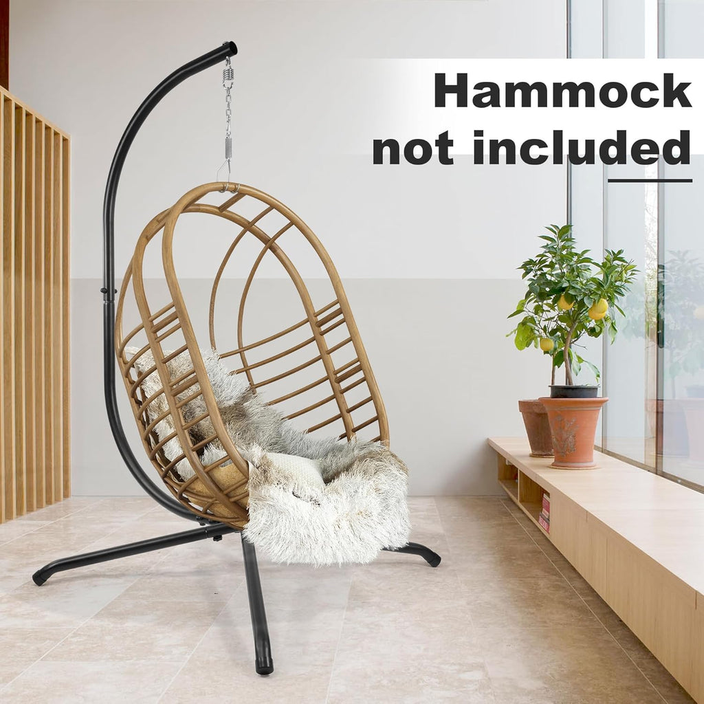 Elevon Hammock Chair Stand Only, Hanging Hammock Swing Stand for Outside with Buckle and Spring Hook, 400lb Capacity Heavy Duty Steel C-Stand with Stable Base for Egg Chair Outdoor Indoor (Black)