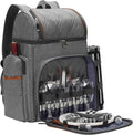 Picnic Backpack for 4, Insulated Cooler Bag with Blanket, Grey