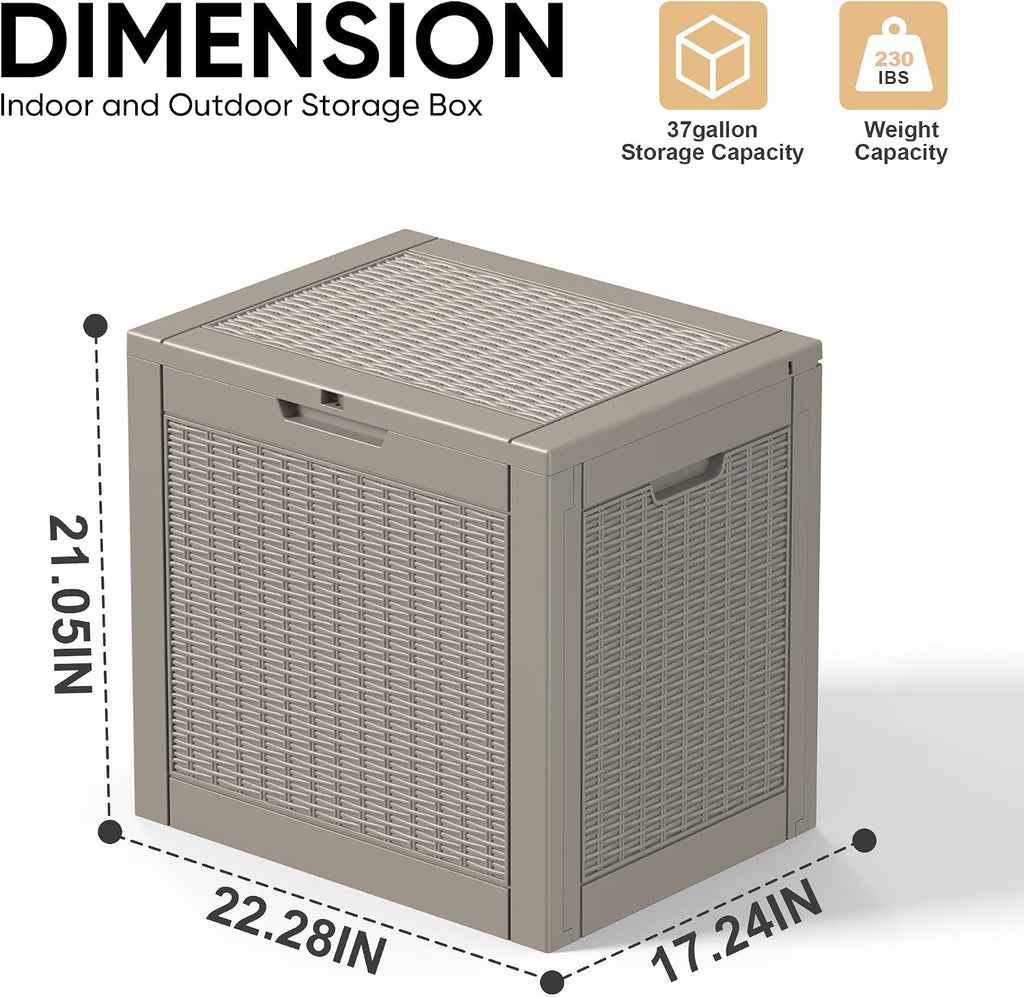 EasyUp 37 Gal Waterproof Outdoor Storage Box UV Resistant Deck Box