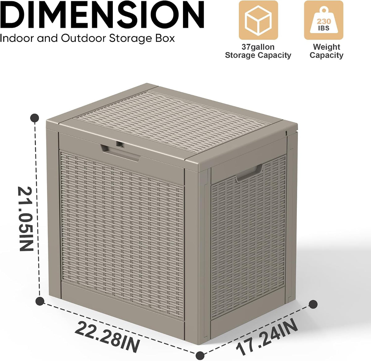 EasyUp 37 Gal Waterproof Outdoor Storage Box UV Resistant Deck Box
