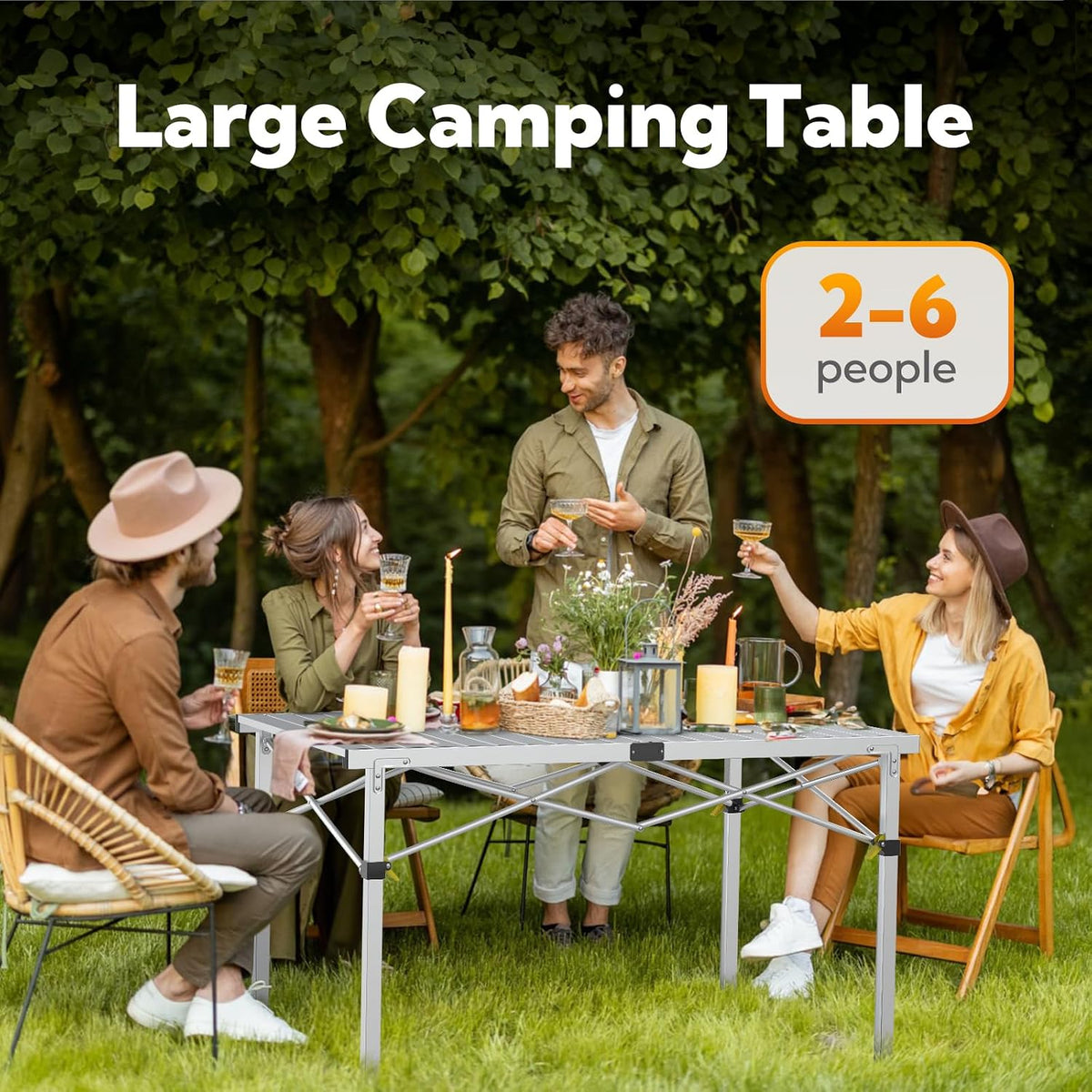 Join Nature 46.4" Large Camping Table for 2-6 People, Heavy Duty Foldable
