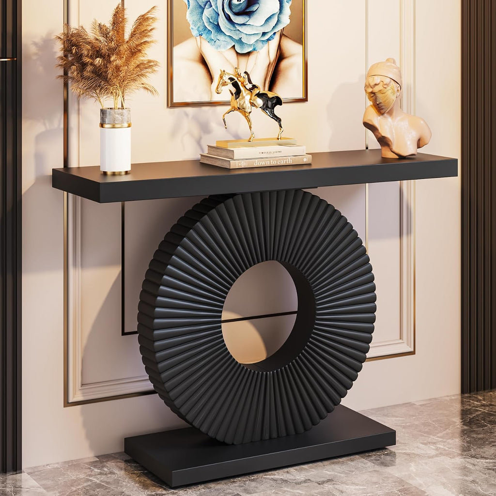 Tribesigns Modern Console Table with Geometric Base, 40 inch Wood Entryway Table Sofa Table Narrow Long, Contemporary Accent Table for Living Room, Entryway, Hallway, Black