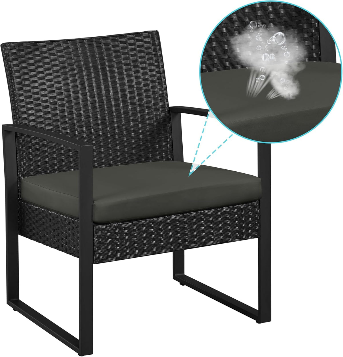 Yaheetech 3 Pieces Rattan Bistro Set, Indoor/Outdoor Wicker Patio Modern Conversation Furniture, 2 Chairs & Tempered Glass Coffee Table for Garden, Balcony, Backyard, Poolside, Black/Gray