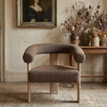 VKNOW Barrel Accent Chair, Vanity Chair with Armrests and Rubberwood Legs