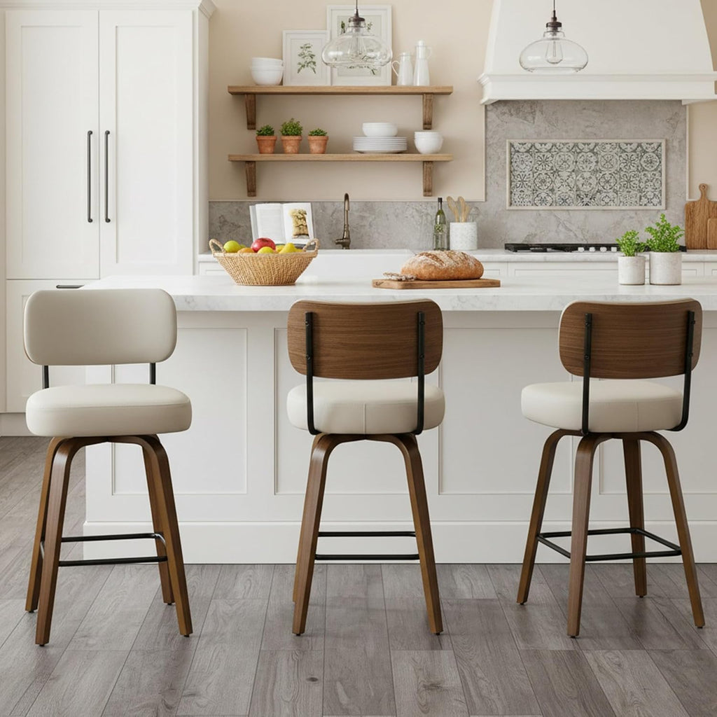 Swivel Bar Stools Set of 2, 26" Counter Height, Beige Grey