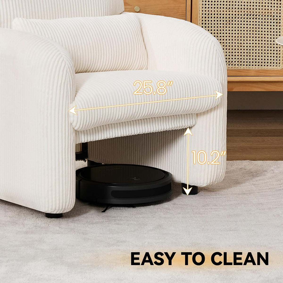 Modern Accent Chair, Comfy Upholstered Corduroy Armchair, Stylish Lounge Reading Chair for Living Room, Bedroom, Beige