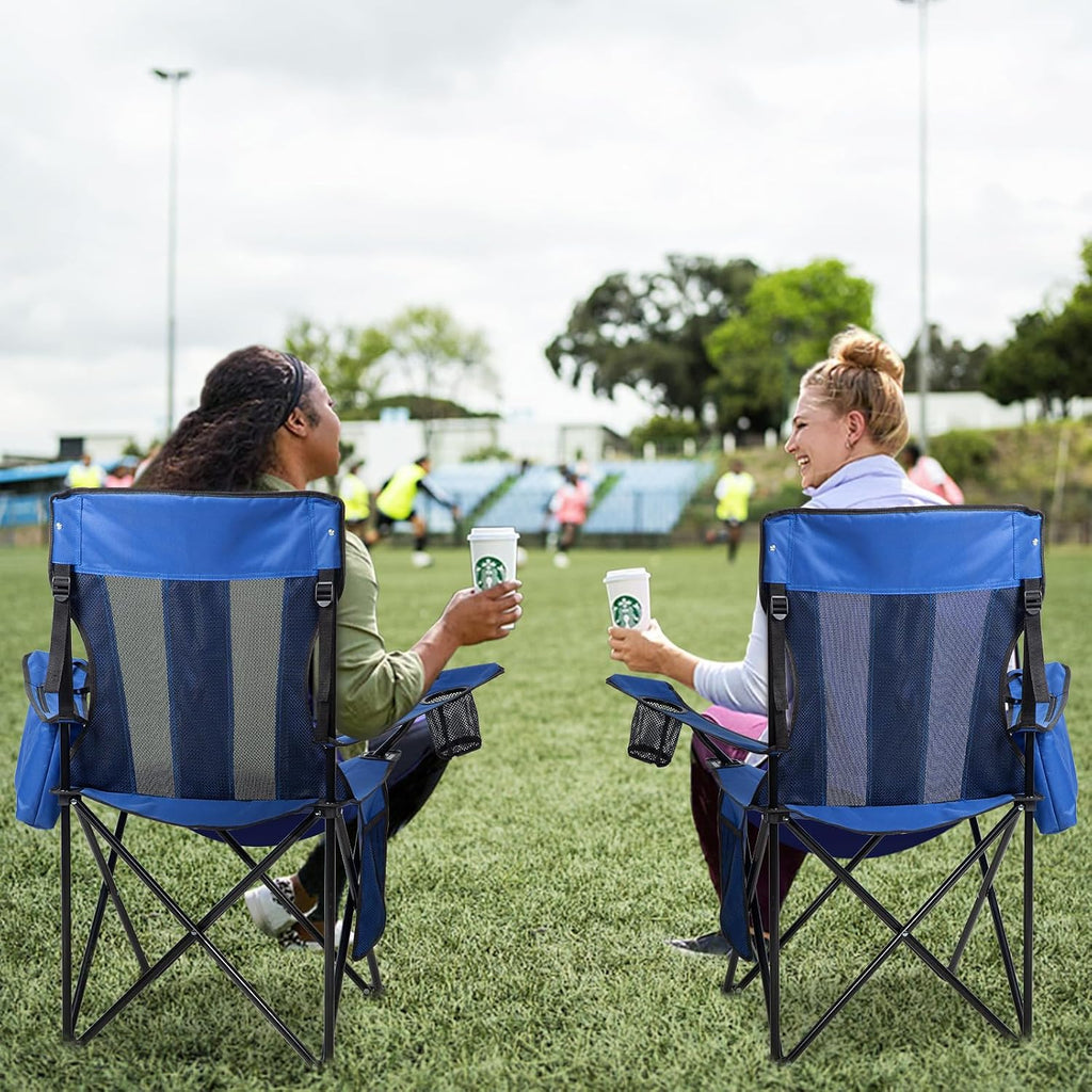 Nazhura 4 Pack Outdoor Camping Chairs Folding/Foldable/Portable with Cooler Pouch, Mesh Backrest and Cup Holder Pocket (Blue, Metal, 4 Pack)