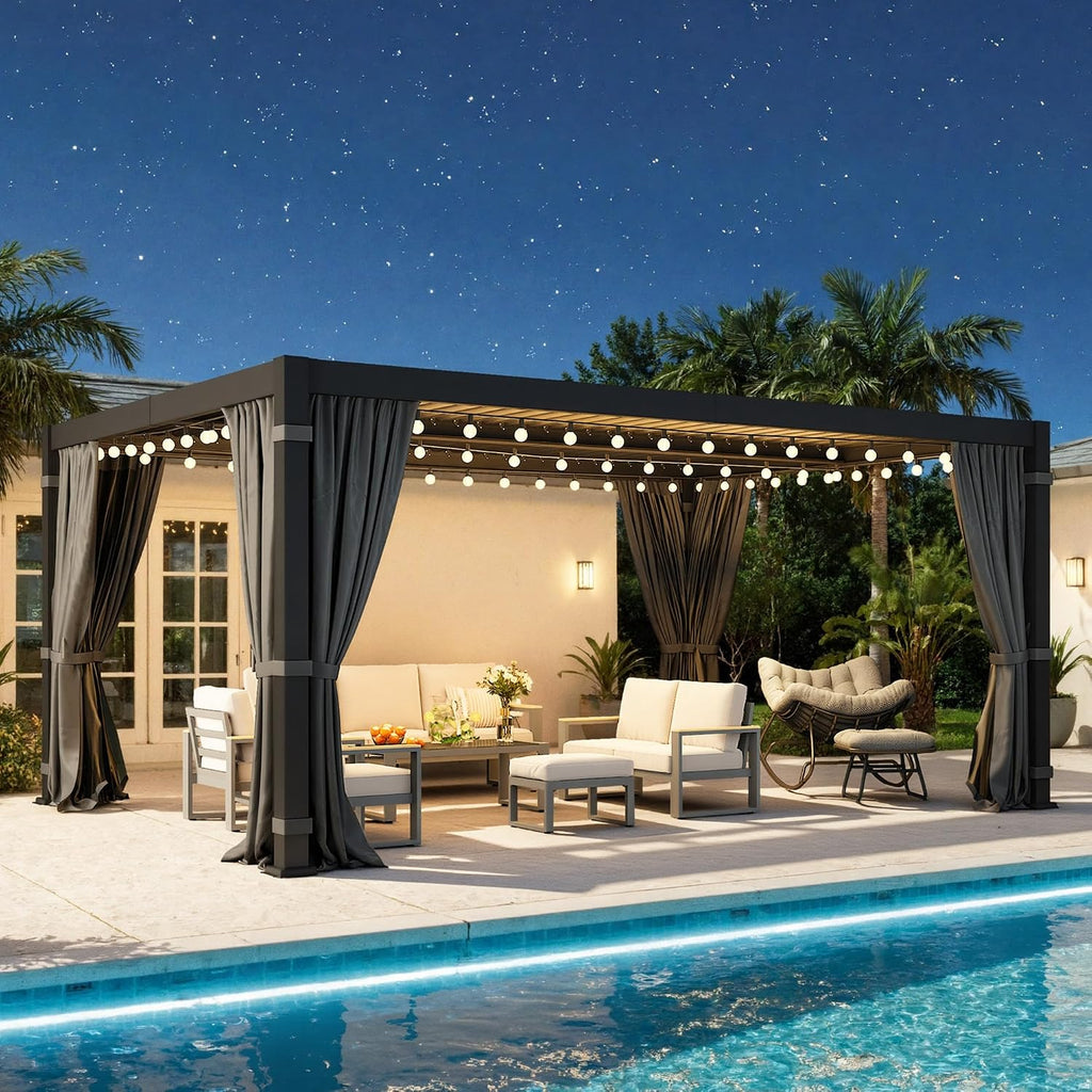 12' x 16' Pergola with Adjustable Louvered Roof and Aluminum Frame