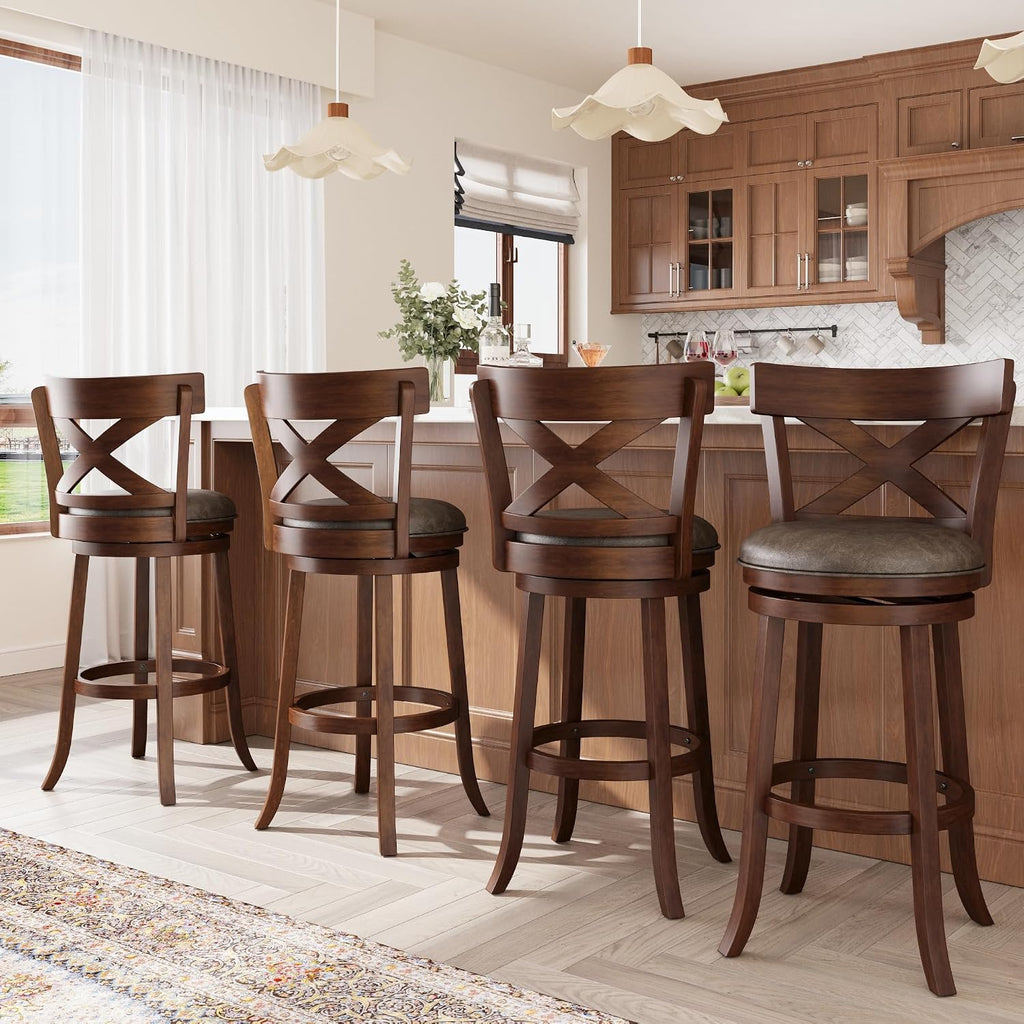 ALPHA HOME Swivel Bar Stools with Backs, 30 Inch Bar Stools Set of 4