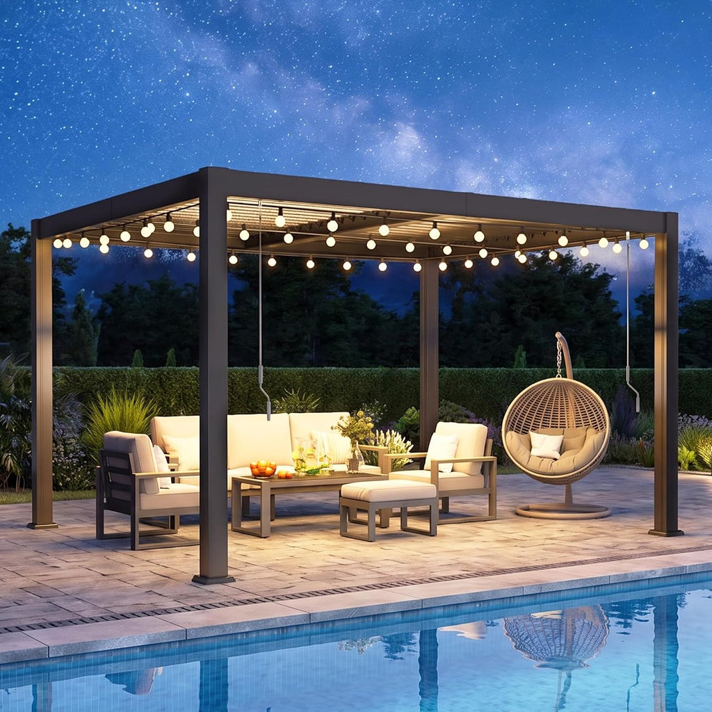 Pergola 10'x12' with Adjustable Roof & Thick Aluminum Frame for All Weather