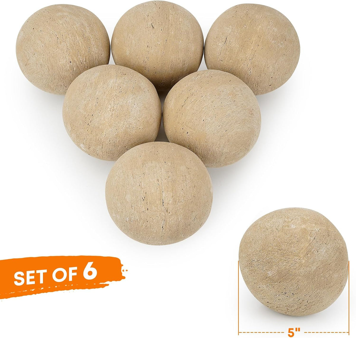 Stanbroil 5 Inch Ceramic Fireplace Balls, Set of 6, Beige