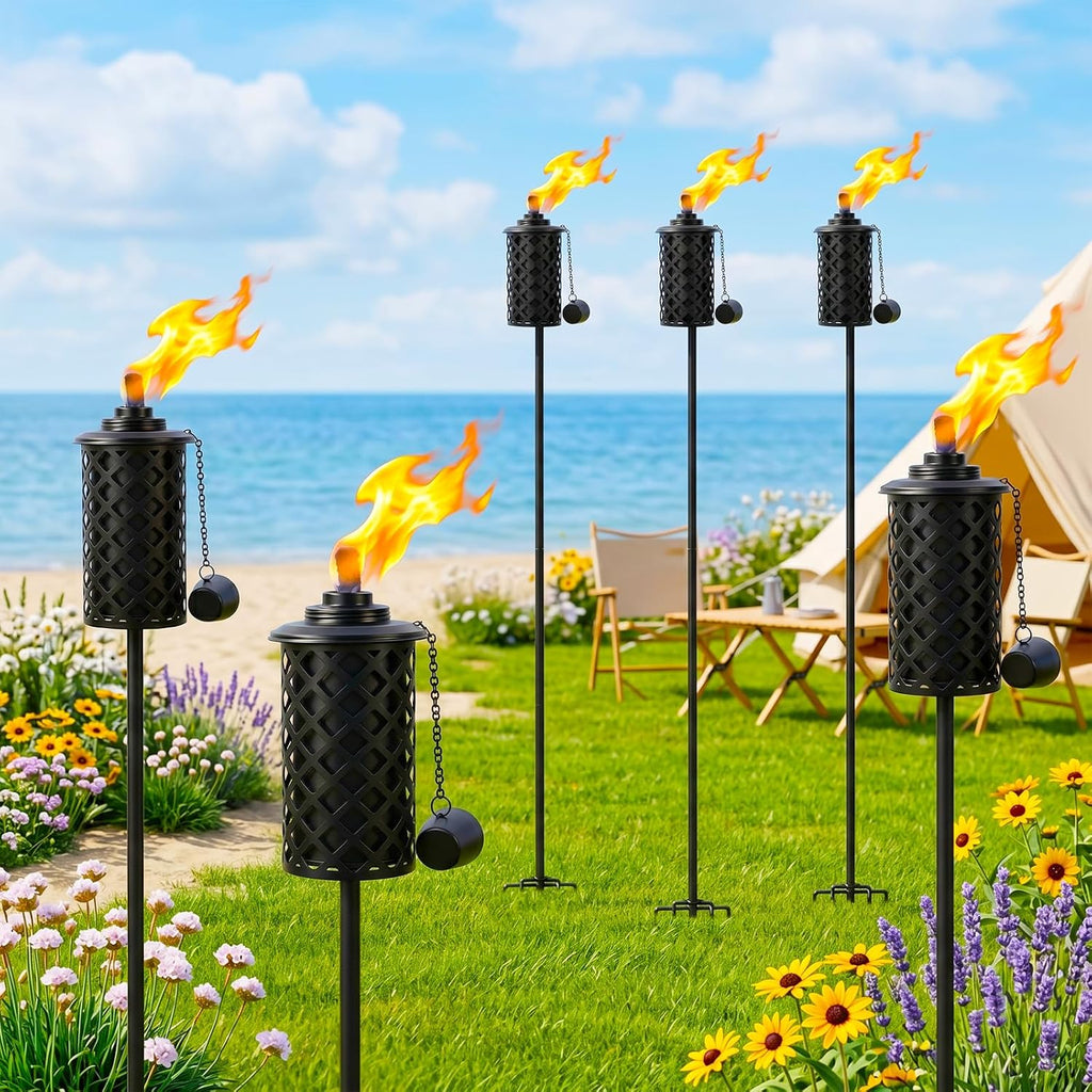 4 Pack Garden Torch, 16oz Outdoor Citronella Torches, 58-Inch Upgraded Citronella Torches with 5-Prong Grounded Stake, Metal Light Torches for Party Patio Pathway