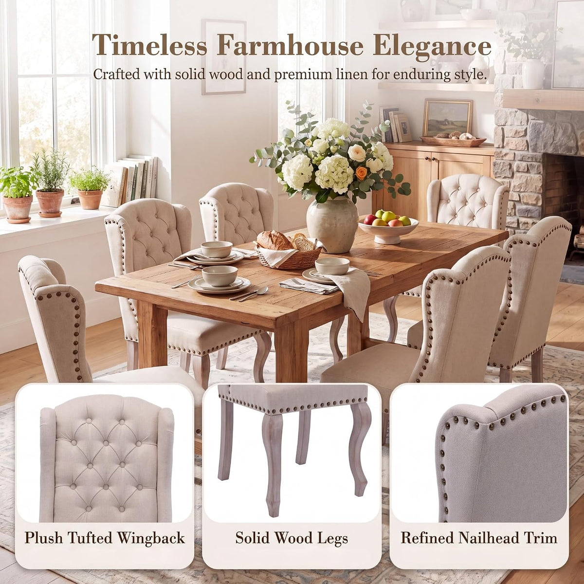 chairus Tufted Upholstered Parsons Dining Chairs Set of 6, Beige