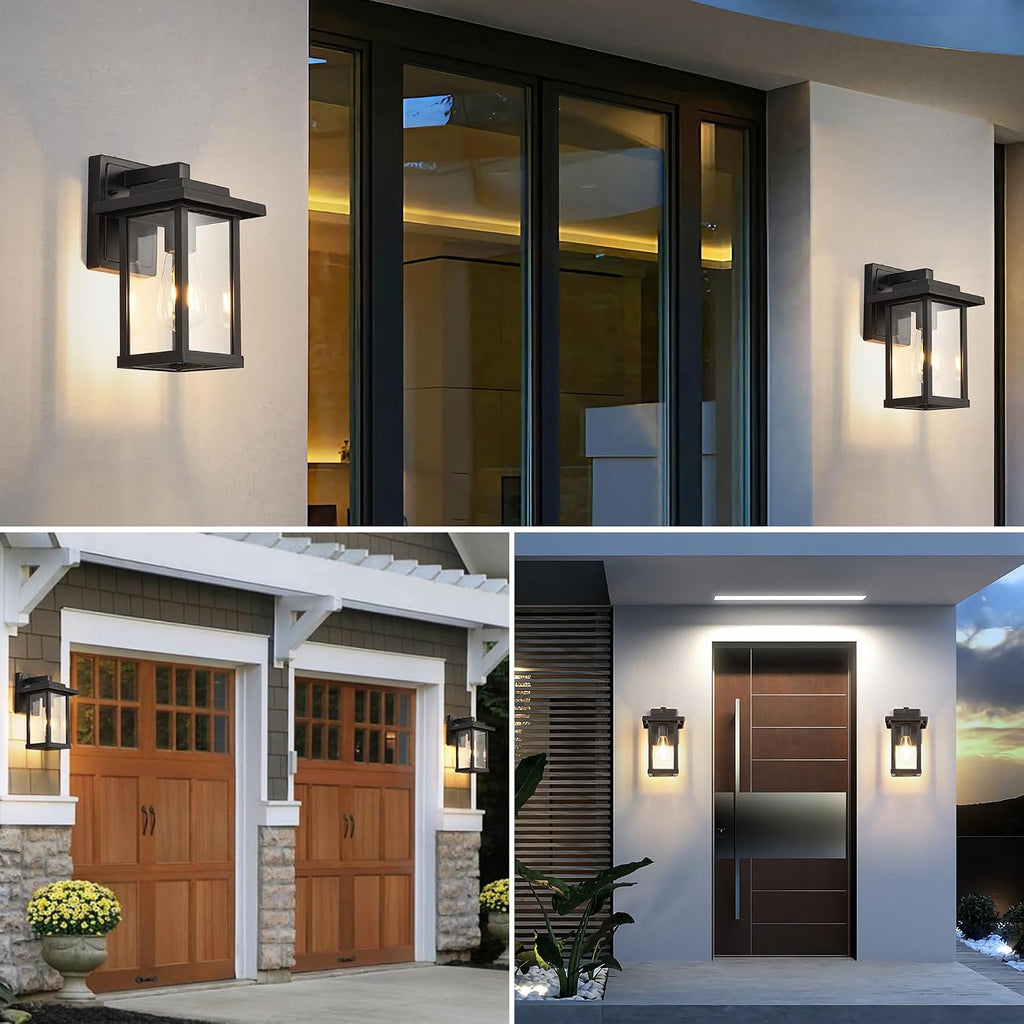 Outdoor Wall Light Modern Exterior Black Wall Mount Lanterns 2-Pack