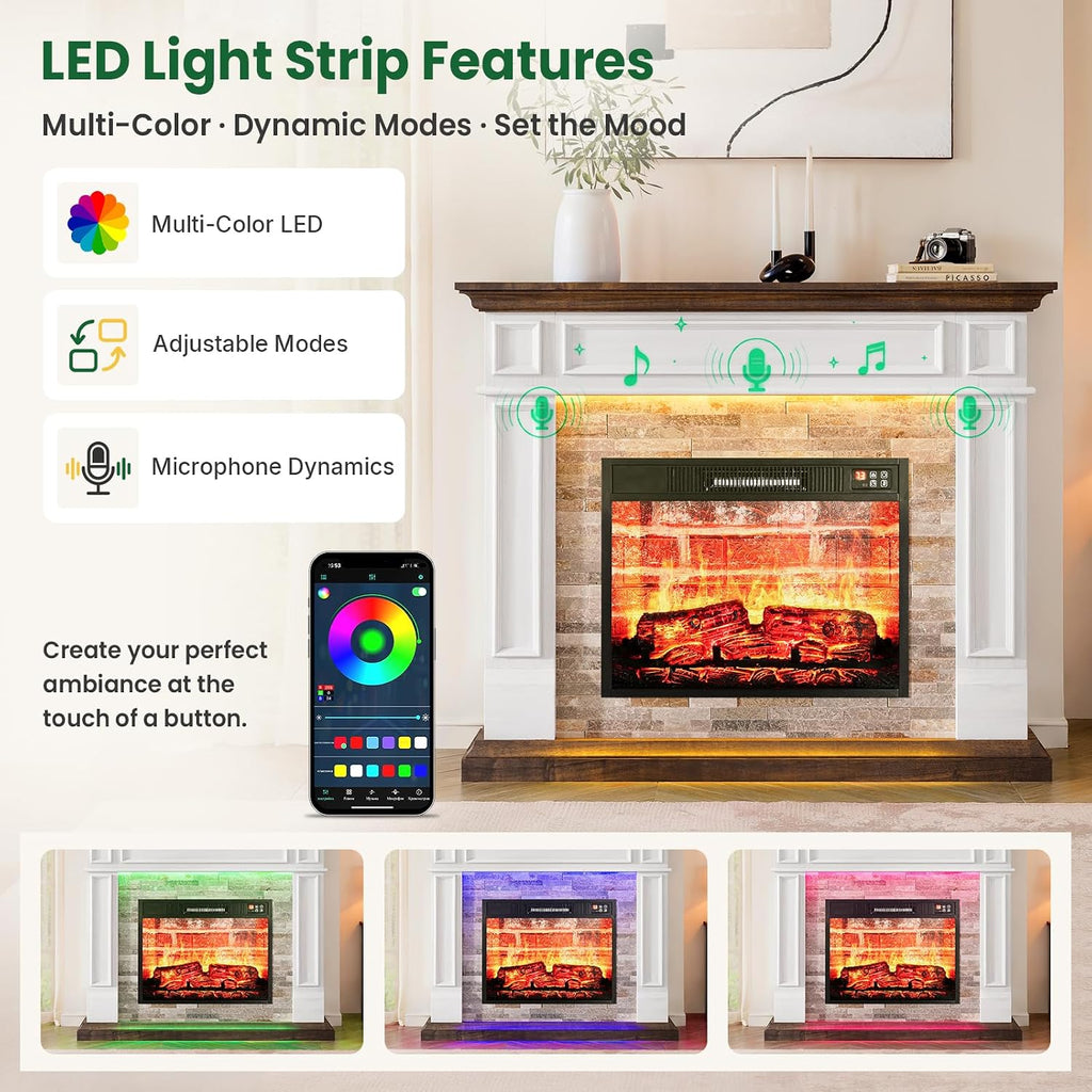 Naice 44" Electric Fireplace Mantel with LED Light & 23in Insert Heater