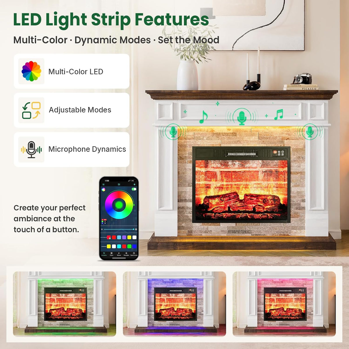 Naice 44" Electric Fireplace Mantel with LED Light & 23in Insert Heater