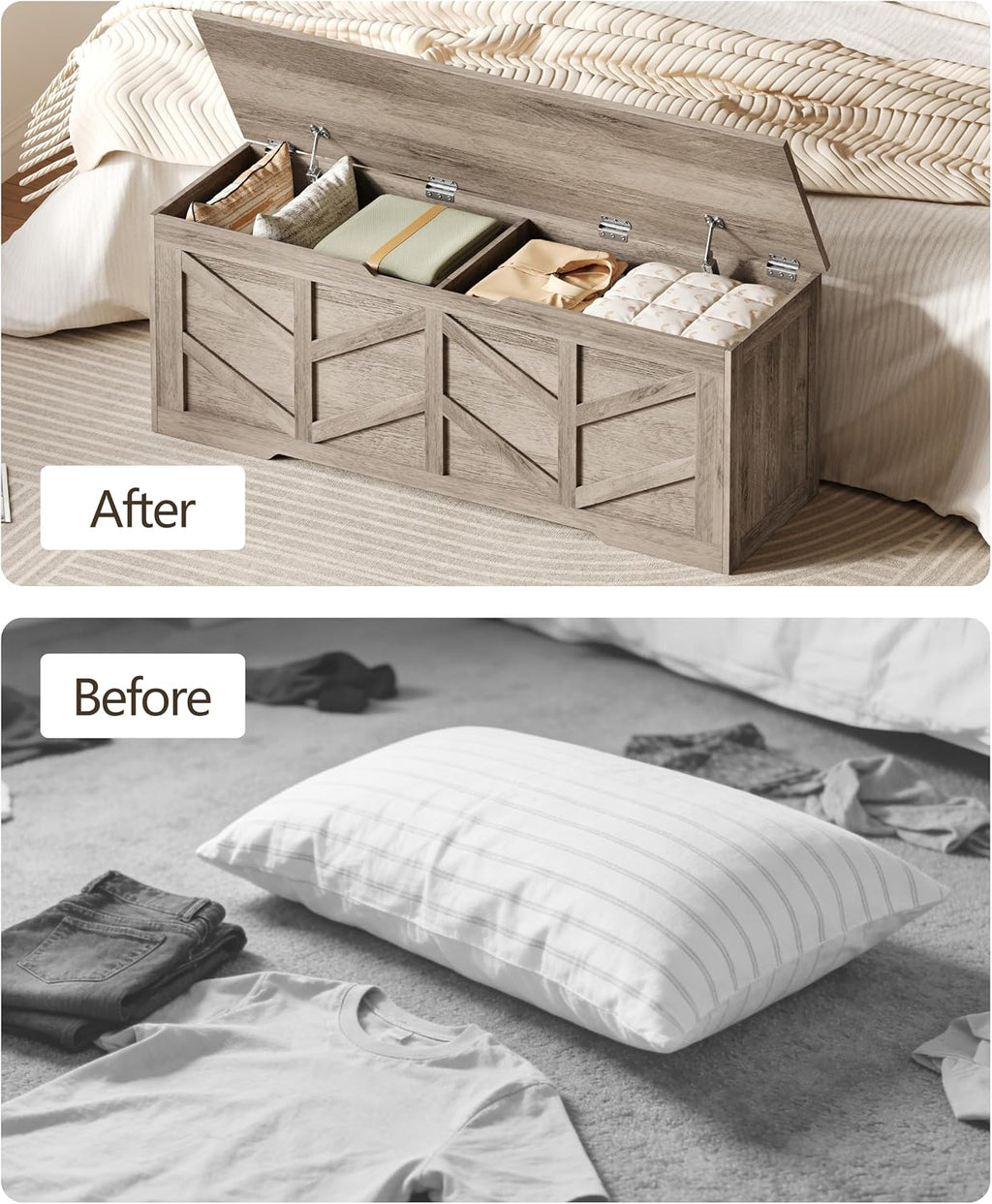 Extra Large Storage Chest, Storage Bench with 2 Safety Hinges