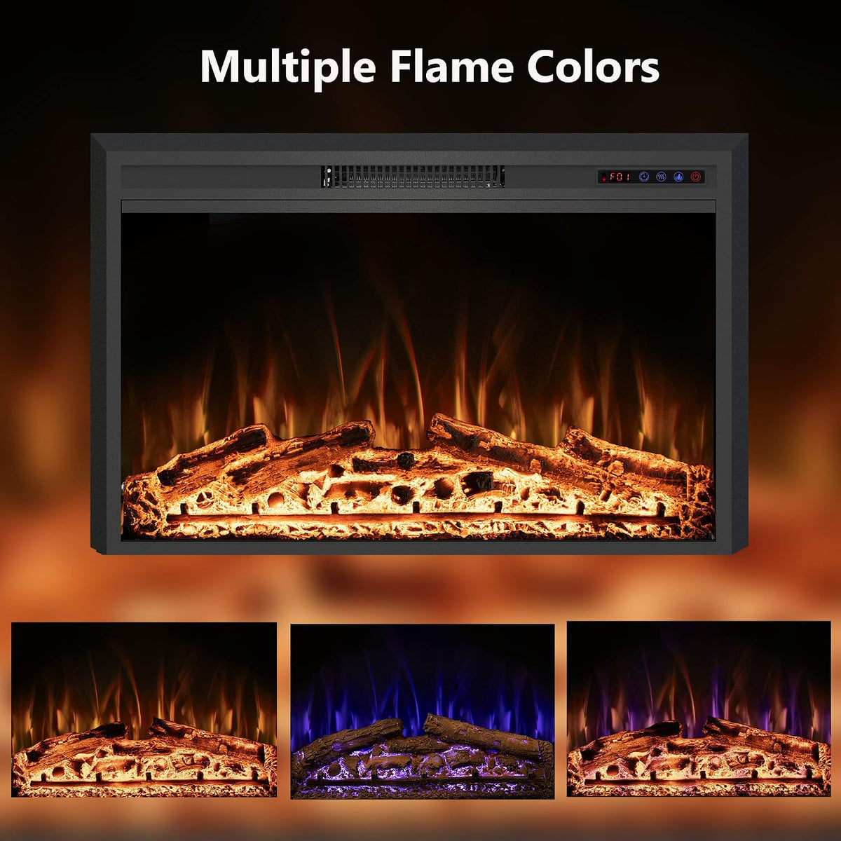 50" Width Electric Fireplace Inserts with Adjustable Flame Colors, Fireplace Heater with Touch Screen & Remote Control, Recessed in Wall, 750/1500W, Timer