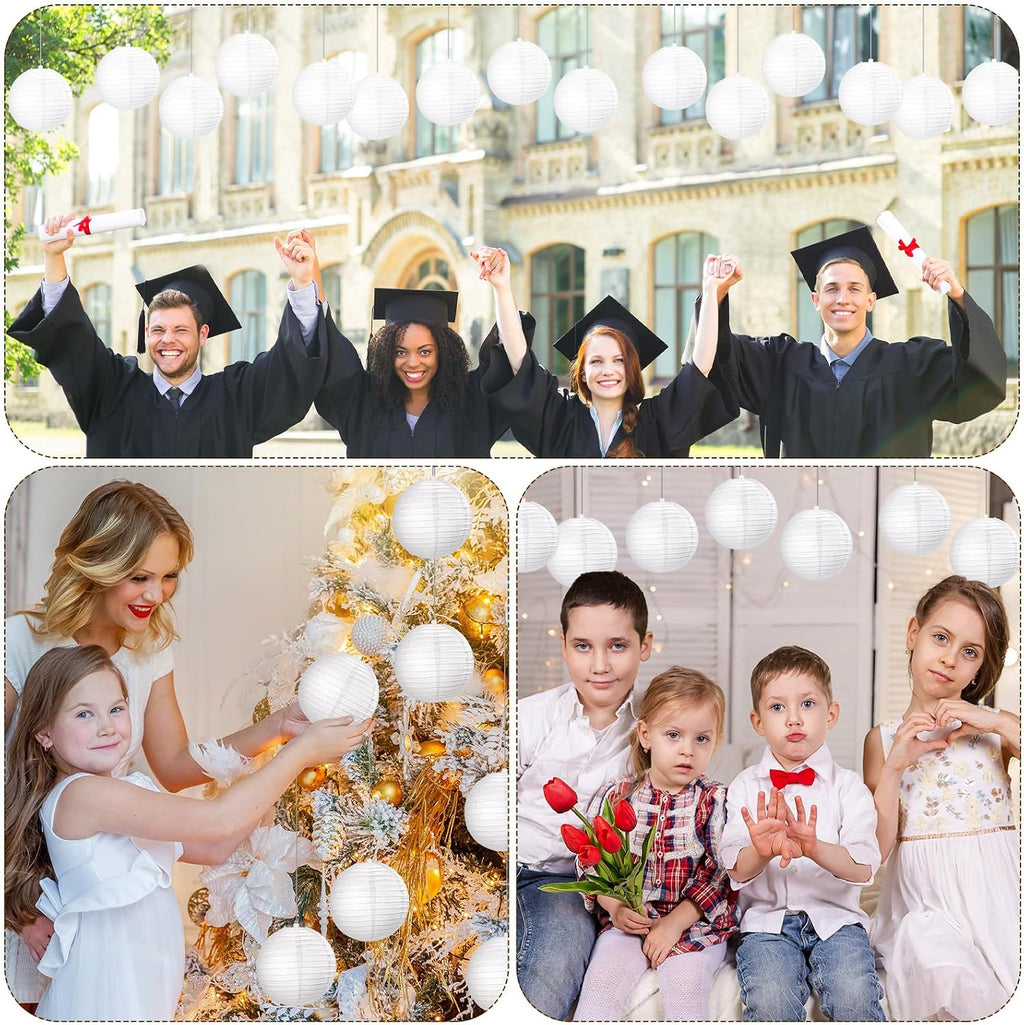 Treela 90 Pack White Chinese Japanese Paper Lanterns String Outdoor Hanging Ball Paper Lantern Balloons Party Decoration for Wedding Birthday Party Balcony Garden Bedroom Home Decor(4 Inch)