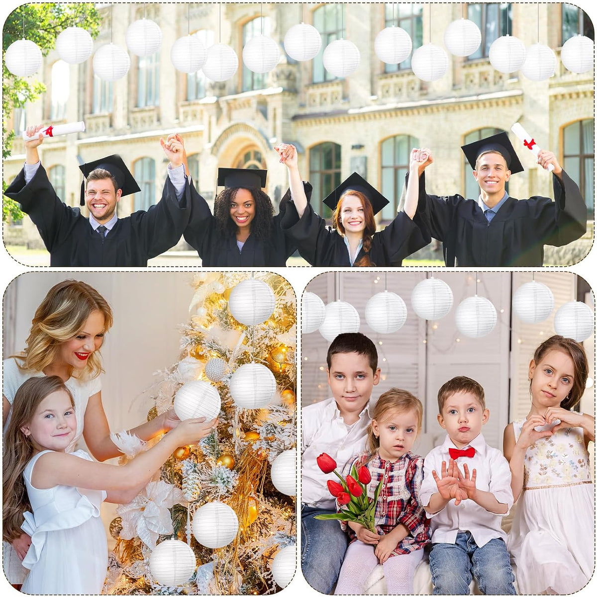 Treela 90 Pack White Chinese Japanese Paper Lanterns String Outdoor Hanging Ball Paper Lantern Balloons Party Decoration for Wedding Birthday Party Balcony Garden Bedroom Home Decor(4 Inch)