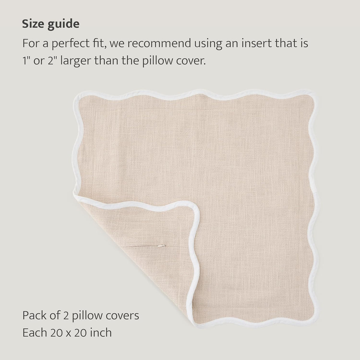 Double Stitch 100% Cotton Scalloped Throw Pillow Covers, Oat Milk