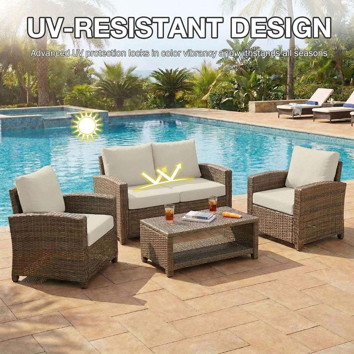 hyha 8Pcs Patio Cushion Covers, Stretch Outdoor Couch Cushion Covers