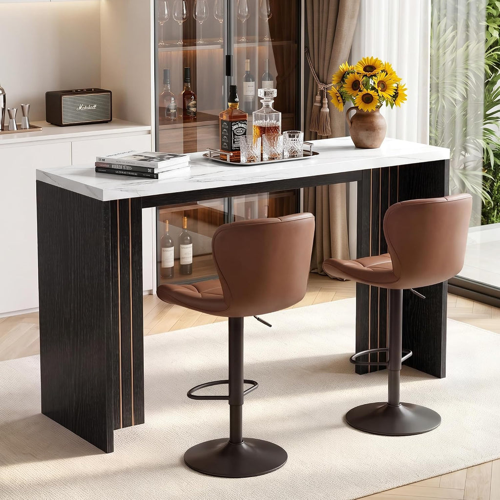 Miereirl 55" Bar Table, Marble Bar Height Table, 36.4" High Pub Table with Thick Tabletop, Narrow Entryway Table Sofa Table, Counter Height Dining Table for Living Room, Kitchen (White and Black