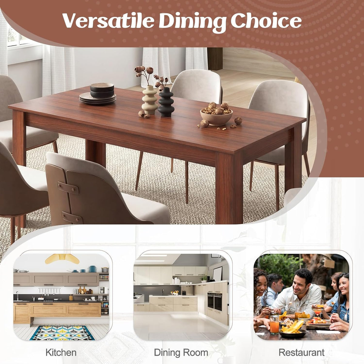 GIANTEX Dining Table for 4-6, 63" Large Rectangular Kitchen Table, Walnut