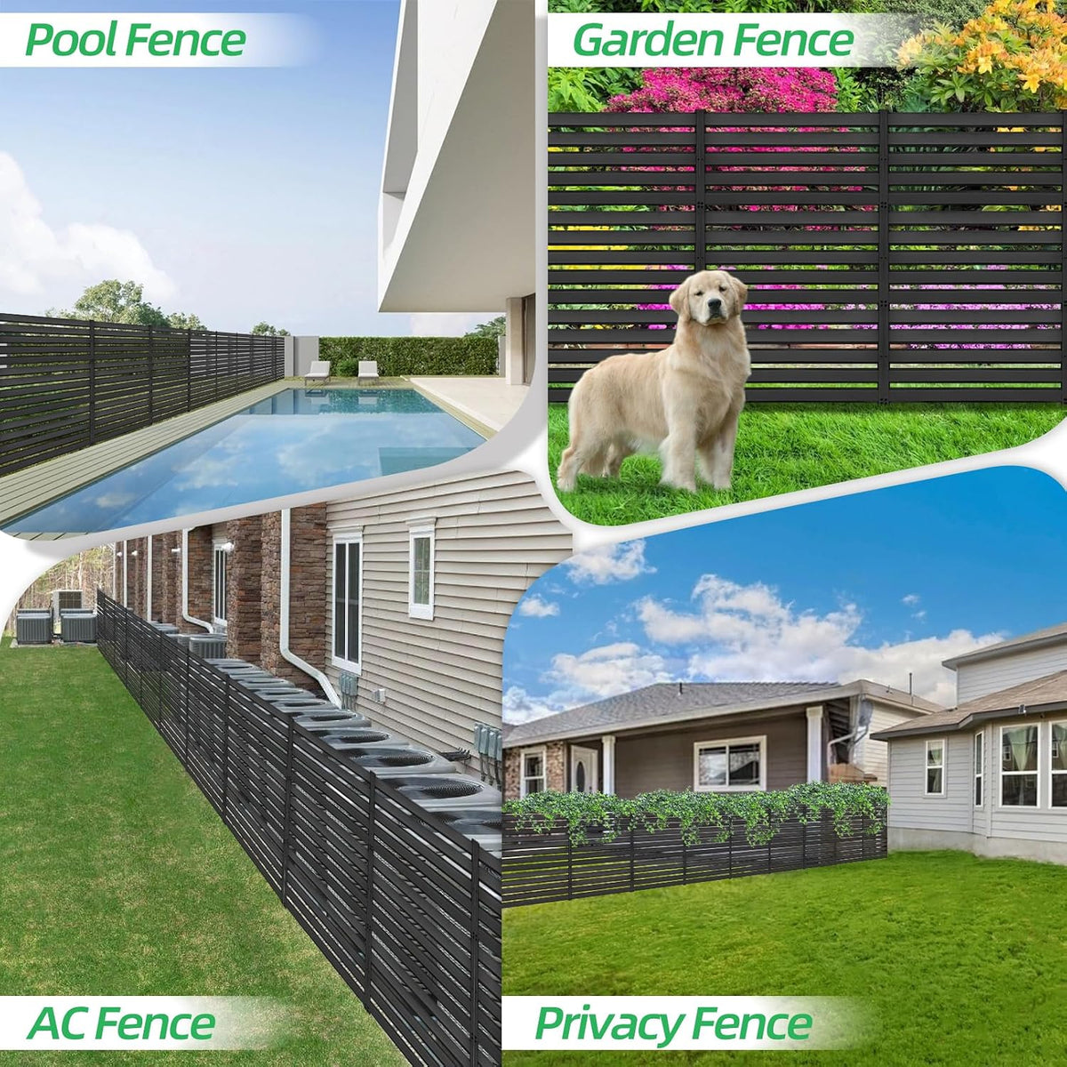 72" H x 38" W Air Conditioner Fence Screen Trash Can Privacy Fence Panels for Outside Unit, Pool Eequipment Enclosure, No Dig Backyard Fencing (Black)