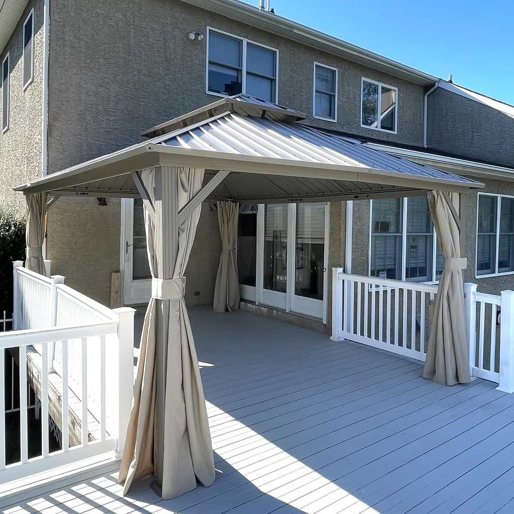 PURPLE LEAF Patio Gazebo 12' x 16' Champagne Galvanized Steel Double Roof