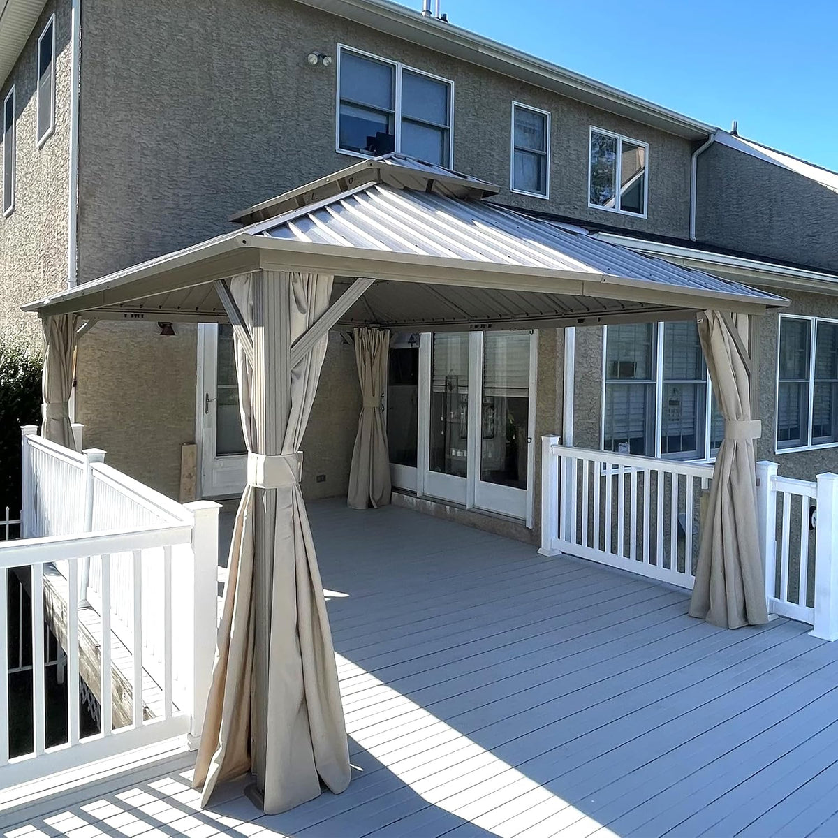 PURPLE LEAF Patio Gazebo 12' x 16' Champagne Galvanized Steel Double Roof