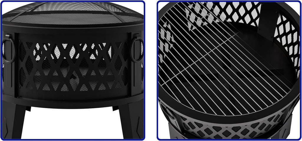 Fire Beauty 26in 2‑in‑1 Carbon Steel Fire Pit for Camping Backyard Patio
