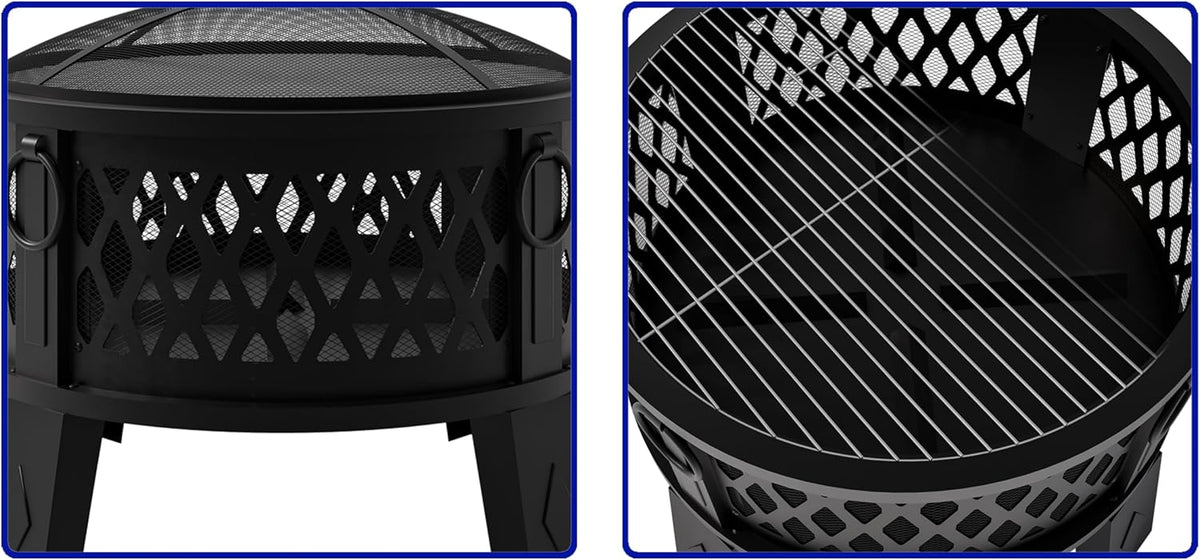 Fire Beauty 26in 2‑in‑1 Carbon Steel Fire Pit for Camping Backyard Patio