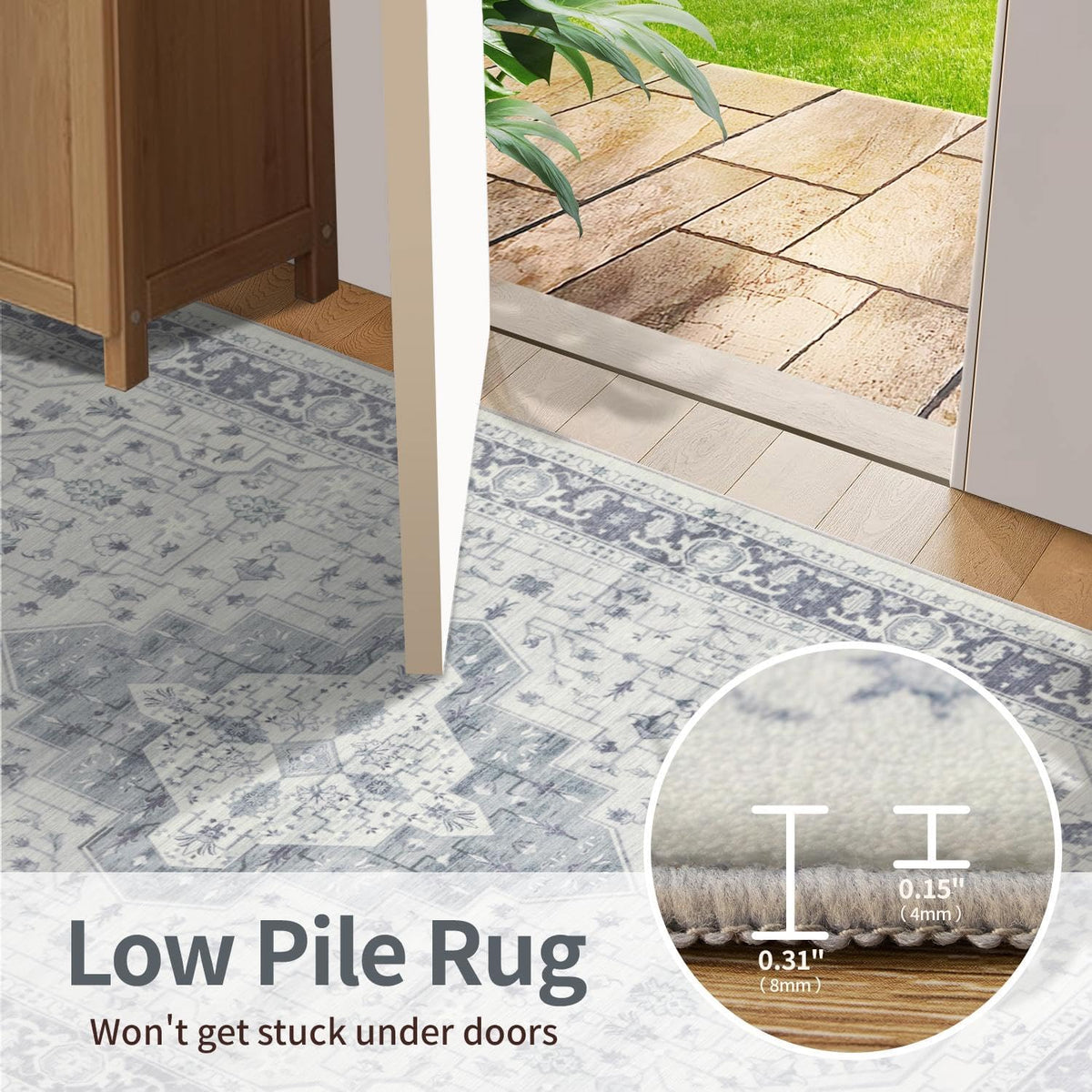 Rugxara 5X7 Washable Area Rug for Living Room, Bedroom,Blue Quartz