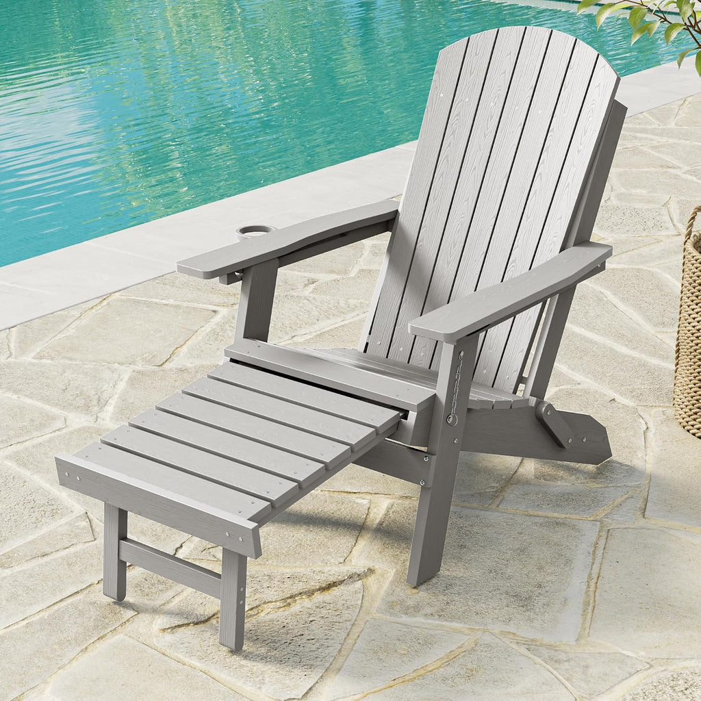 HDPE Folding Adirondack Chair with Footrest, 3-Position Adjustable