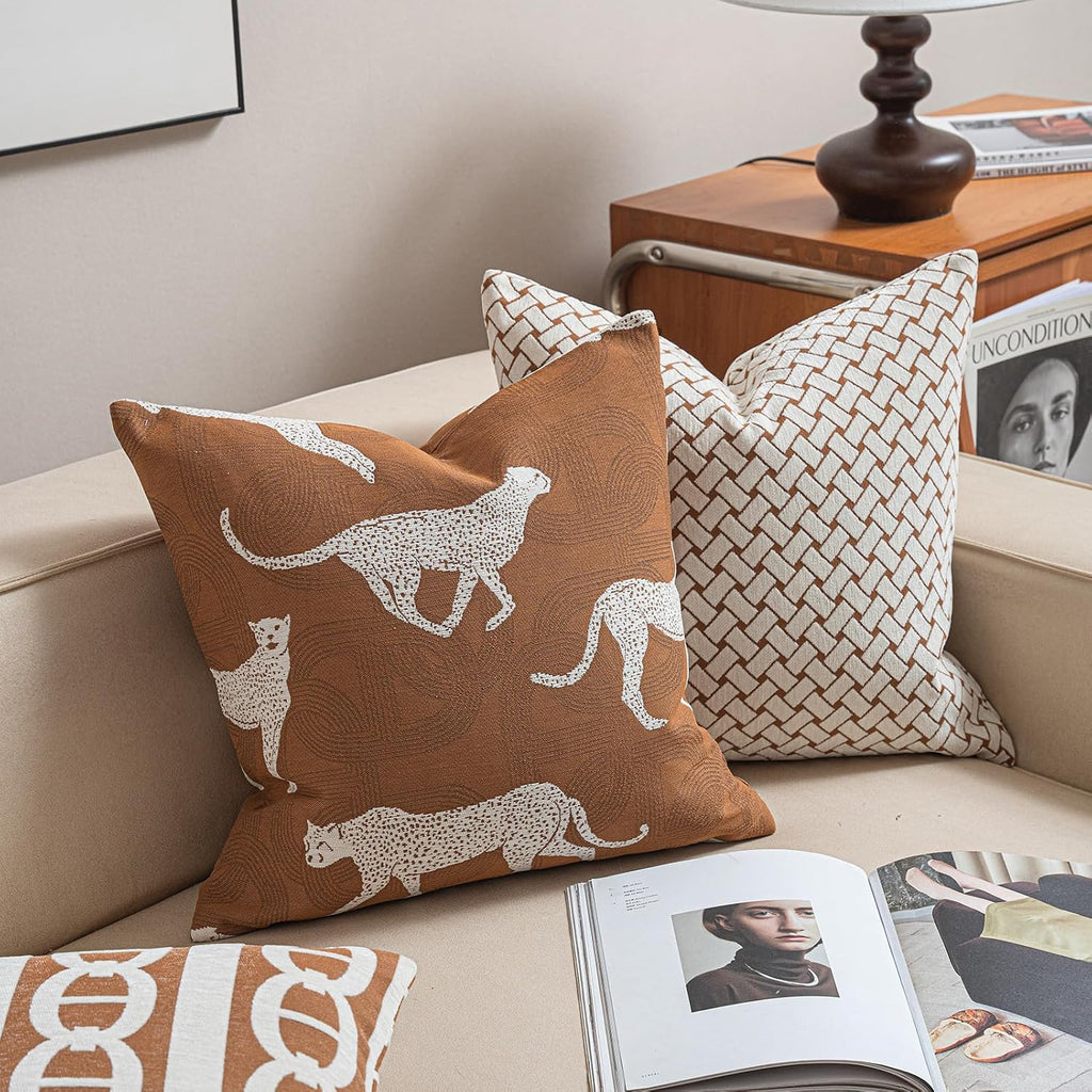Croker Horse 22x22'' Inches Throw Pillow Cushion Cover - Leopard Cheetah Pattern Chenille Jacquard Embroidery Luxury Modern Fashion Style Couch Sofa Pillow Cover for Living Room Bedroom