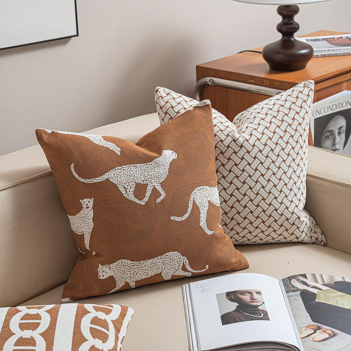 Croker Horse 22x22'' Inches Throw Pillow Cushion Cover - Leopard Cheetah Pattern Chenille Jacquard Embroidery Luxury Modern Fashion Style Couch Sofa Pillow Cover for Living Room Bedroom