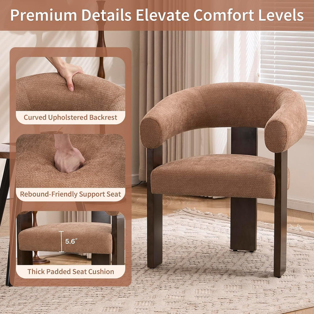 Accent Chairs Set of 2, Barrel Armchair, U-Shaped Backrest, Brown