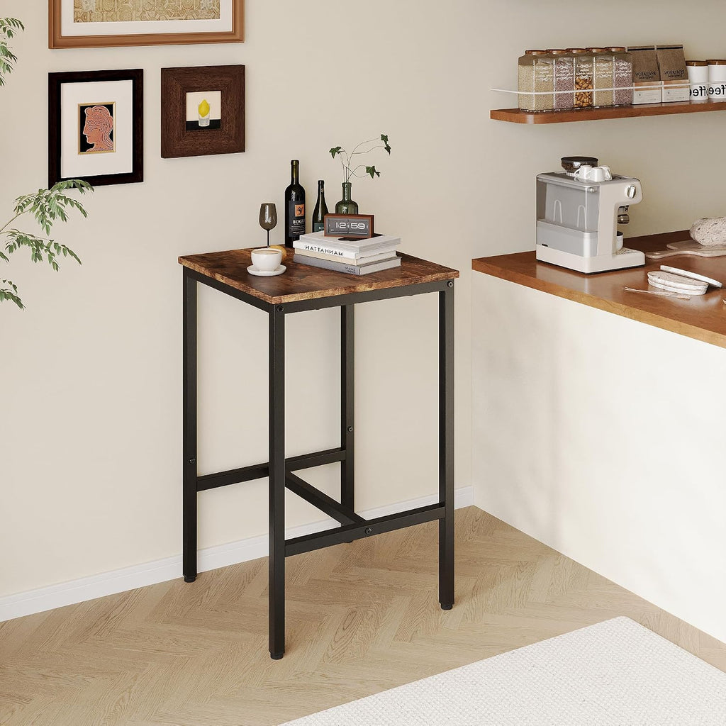 Lutown-Teen Square Bar Table, High Top Table - Industrial Metal Frame for Small Spaces & Narrow Kitchens, 23.6x23.6x36.9 in (LxWxH), Easy Assembly, Rustic Brown and Black