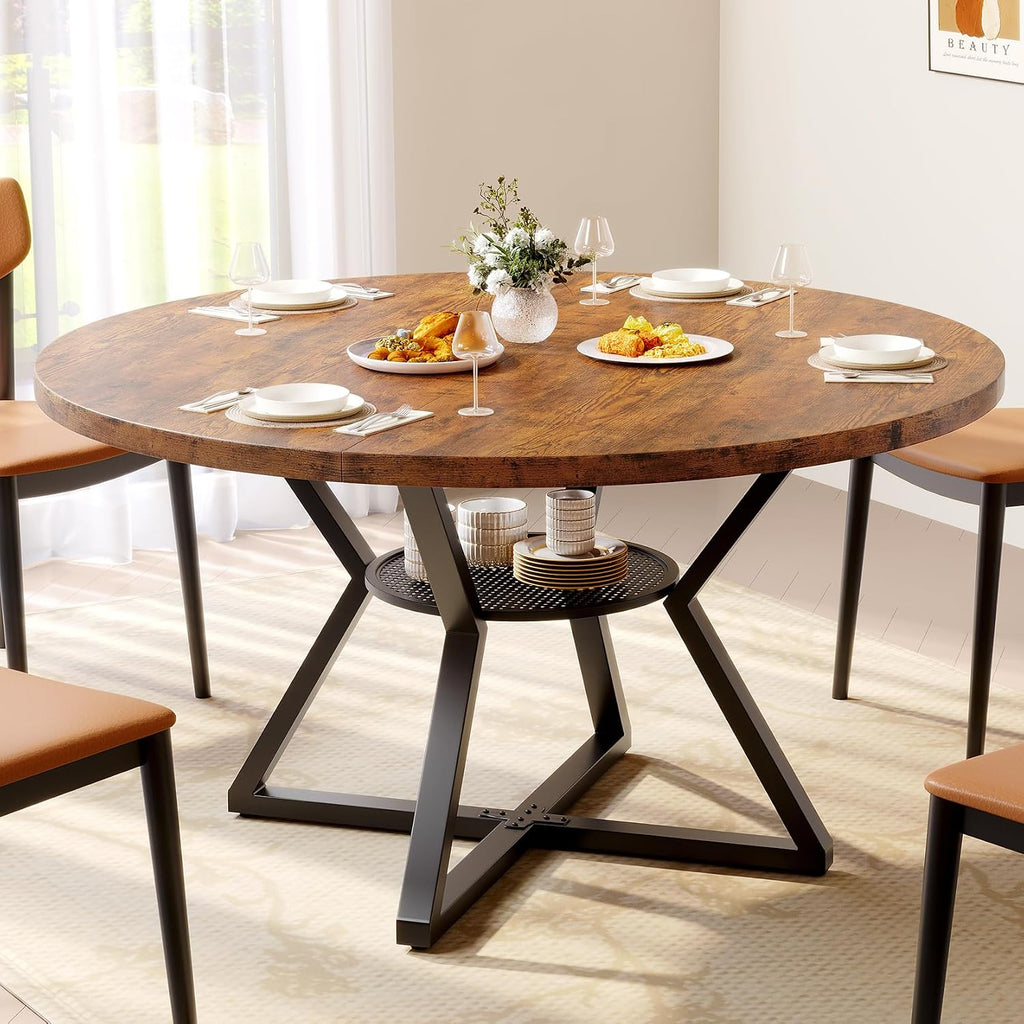 Concho 47 Inch Round Dining Table for 4, Rustic Brown